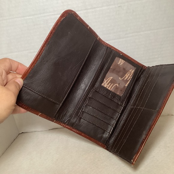 American West Genuine Leather Western Tooled Wallet Brown Snap Closure - Picture 5 of 16